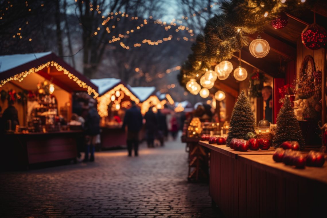 charming Christmas market. Created with generative AI technology.